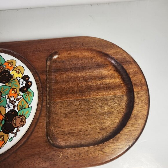 Charcuterie Cheese Board Tray with Ceramic Tile in the Center Vintage 70s Japan - Picture 3 of 11